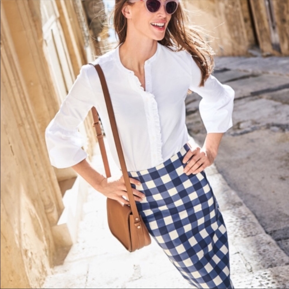 Boden Richmonds checkered Pencil Skirt Navy White 14L